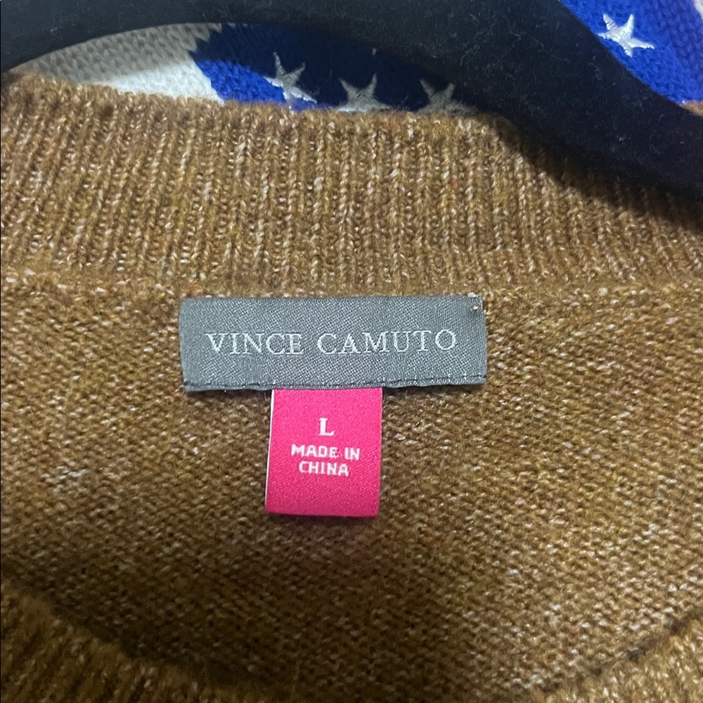 Vince Camuto Brown and Cream Crewneck Sweater - Picture 6 of 7
